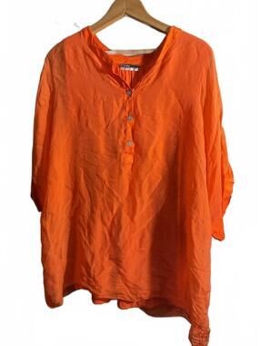 25 South Colorful Silk Blend Flowy Orange Tunic Top Made in Italy XL/1X